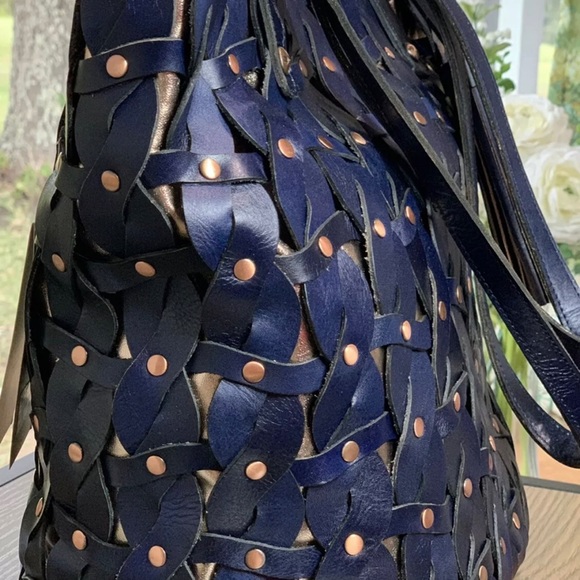 PATRICIA NASH Navy Leather Twisted Braid Mizzana Tote NWT - Picture 6 of 11